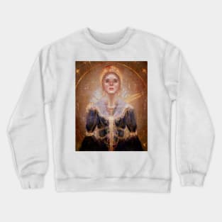 The Queen of Time: Fantasy Fairy Queen Golden Crown, Opal Jewelry, and Fantasy Fashion Illustration Crewneck Sweatshirt